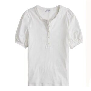 NWT J.Crew Factory Sz XL White Smocked Henley Knit Top Cotton Short Sleeve CJ080